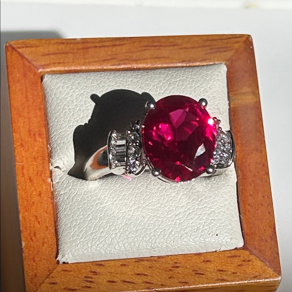 Sterling Silver Ruby White Topaz Gemstone Ring - image 2